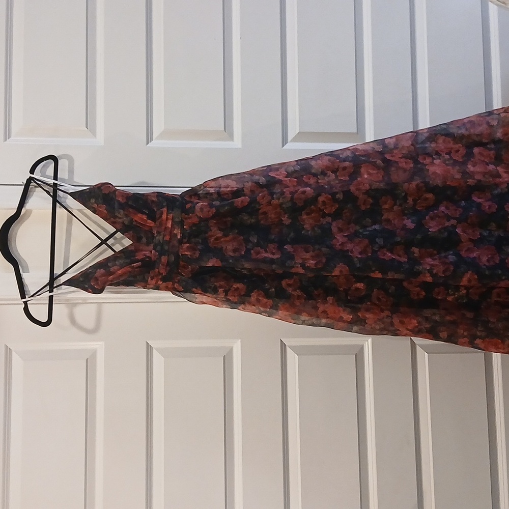 New Lulus Simply Divine Black And Red Floral Print Organza Maxi Dress Size Small - Picture 2 of 10